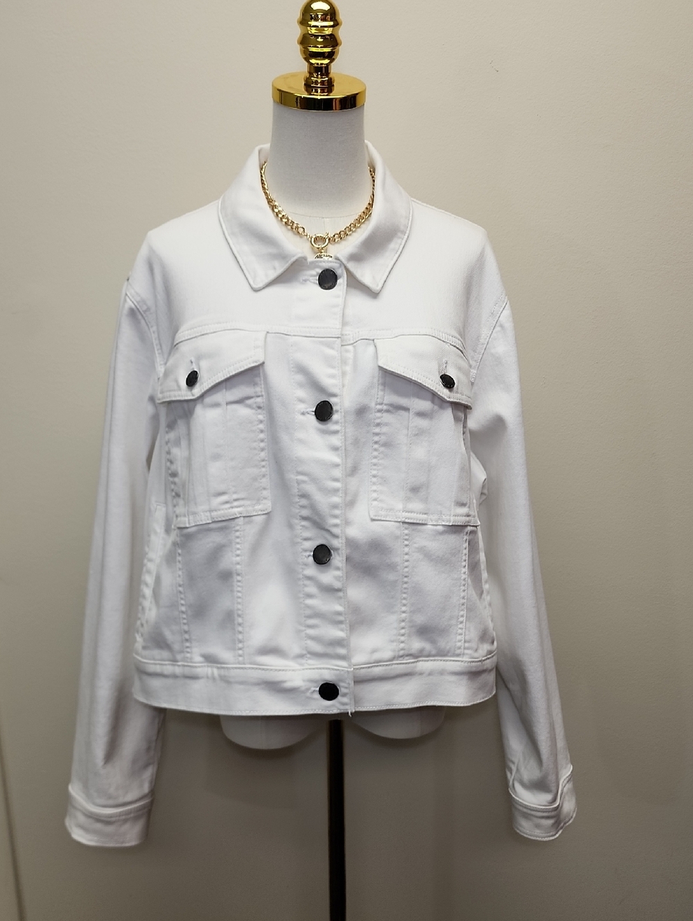 Lane Bryant White Stretch Denim Jacket Cropped Utility Style Size 22